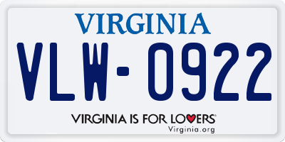 VA license plate VLW0922