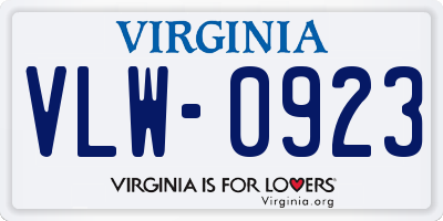 VA license plate VLW0923