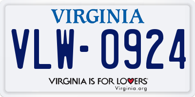 VA license plate VLW0924