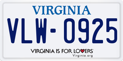 VA license plate VLW0925