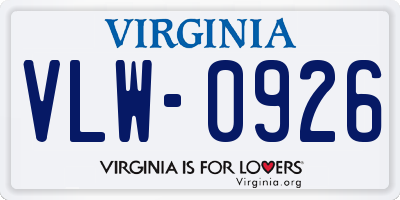 VA license plate VLW0926