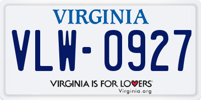 VA license plate VLW0927