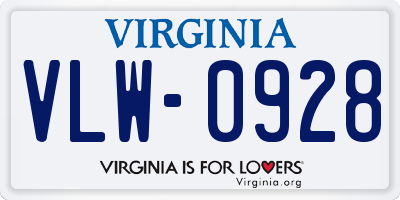 VA license plate VLW0928