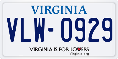 VA license plate VLW0929