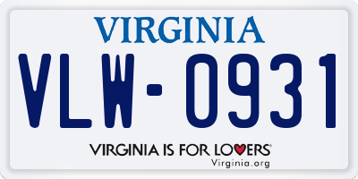 VA license plate VLW0931