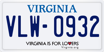 VA license plate VLW0932