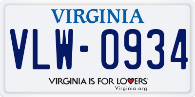 VA license plate VLW0934