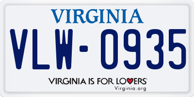 VA license plate VLW0935