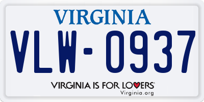 VA license plate VLW0937