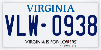 VA license plate VLW0938