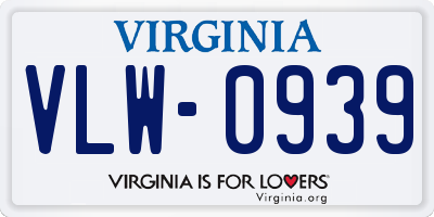 VA license plate VLW0939