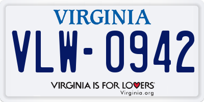 VA license plate VLW0942