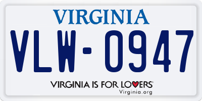 VA license plate VLW0947