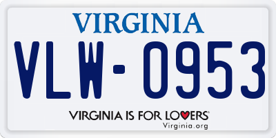 VA license plate VLW0953