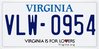 VA license plate VLW0954