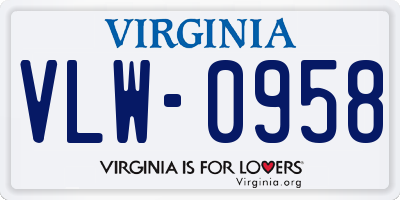 VA license plate VLW0958