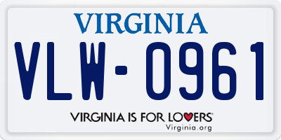 VA license plate VLW0961