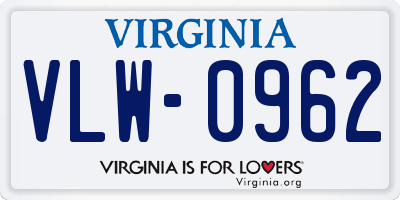 VA license plate VLW0962