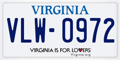 VA license plate VLW0972