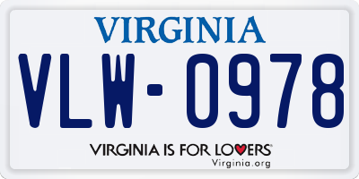 VA license plate VLW0978