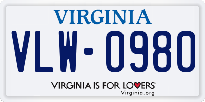 VA license plate VLW0980