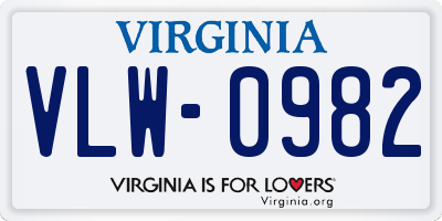 VA license plate VLW0982