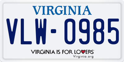 VA license plate VLW0985