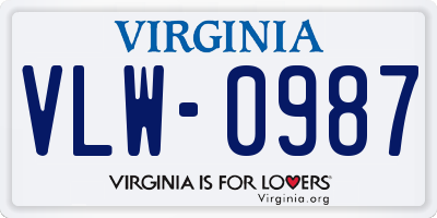 VA license plate VLW0987