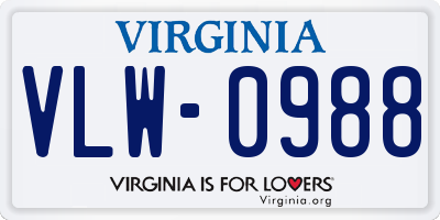 VA license plate VLW0988