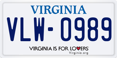 VA license plate VLW0989