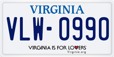 VA license plate VLW0990