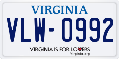 VA license plate VLW0992