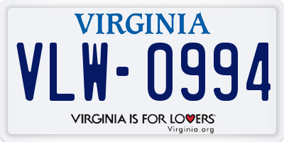 VA license plate VLW0994