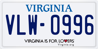 VA license plate VLW0996