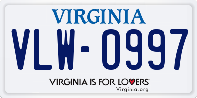 VA license plate VLW0997