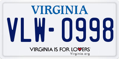 VA license plate VLW0998