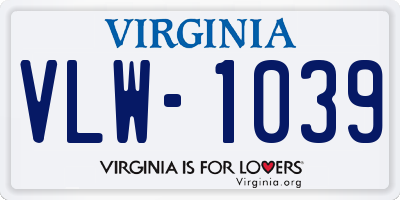 VA license plate VLW1039