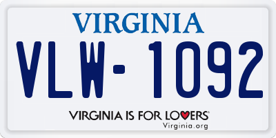 VA license plate VLW1092