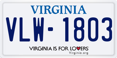 VA license plate VLW1803