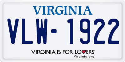 VA license plate VLW1922