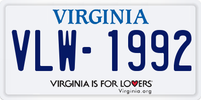 VA license plate VLW1992