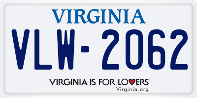 VA license plate VLW2062