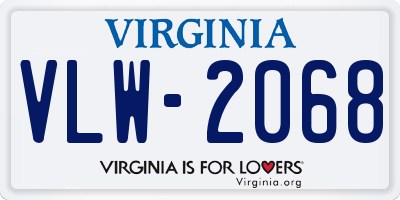 VA license plate VLW2068