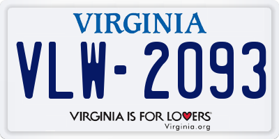 VA license plate VLW2093