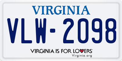 VA license plate VLW2098