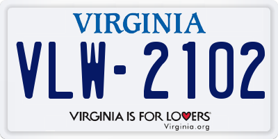 VA license plate VLW2102