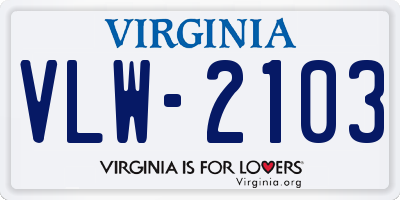 VA license plate VLW2103