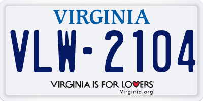 VA license plate VLW2104