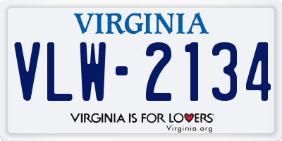 VA license plate VLW2134