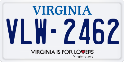 VA license plate VLW2462